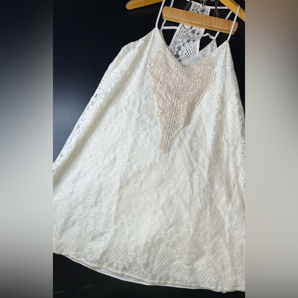 Speechless Light Ivory Lace Strappy Super Mini Dress (or top!) Size Medium EUC
